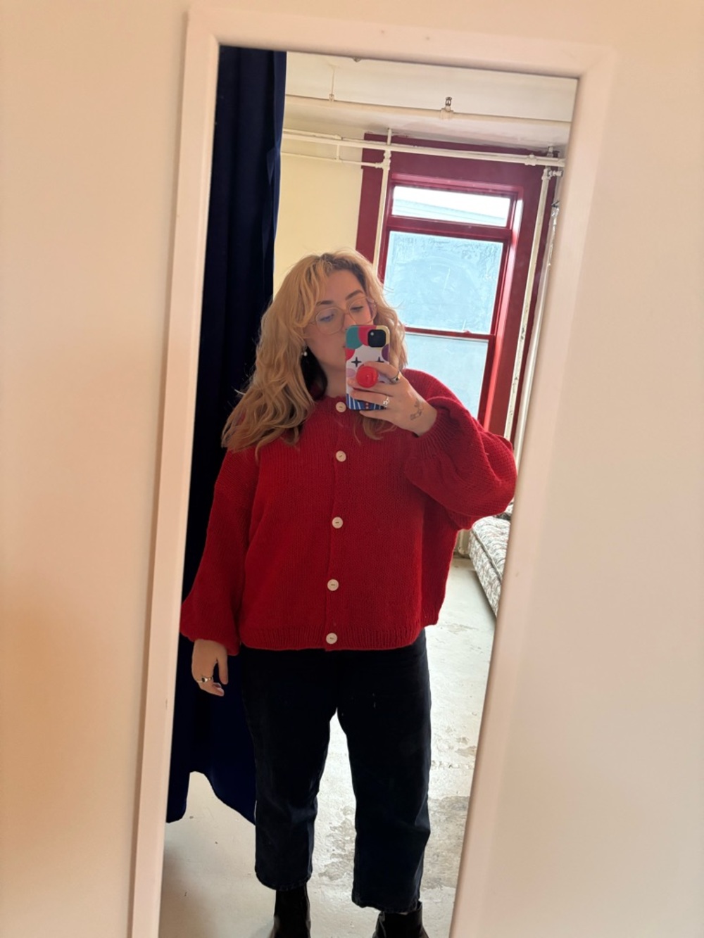 Bright Red Handmade Knit Cardigan - Picture 4 of 5